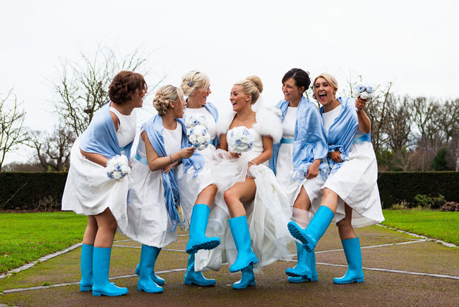 Bride and Bridesmaids in wellies