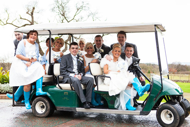 Bridal party on golf buggy
