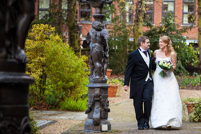 Bride & Groom walking at Queens Hotel Chester