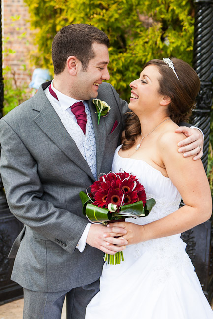 Bride and groom laughing