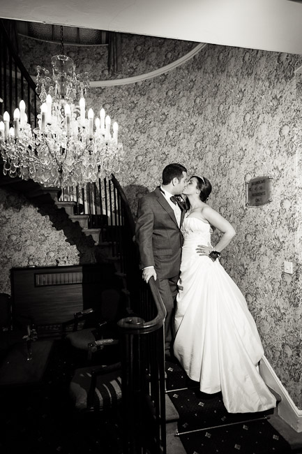 Bride and groom kissing