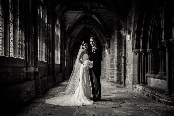 Bride and groom at Chester Cathedral 
