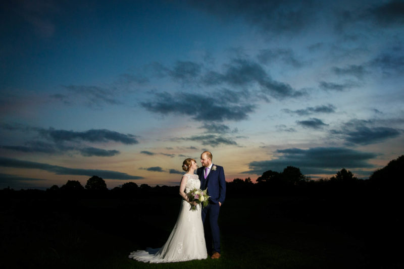 bride and groom sunset at Styal Lodge