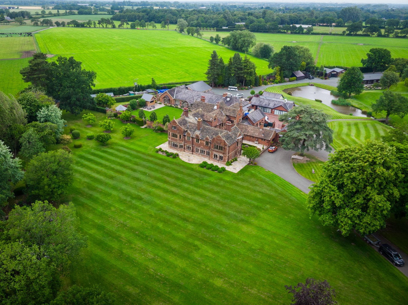 drone photo of colshaw hall and gardens