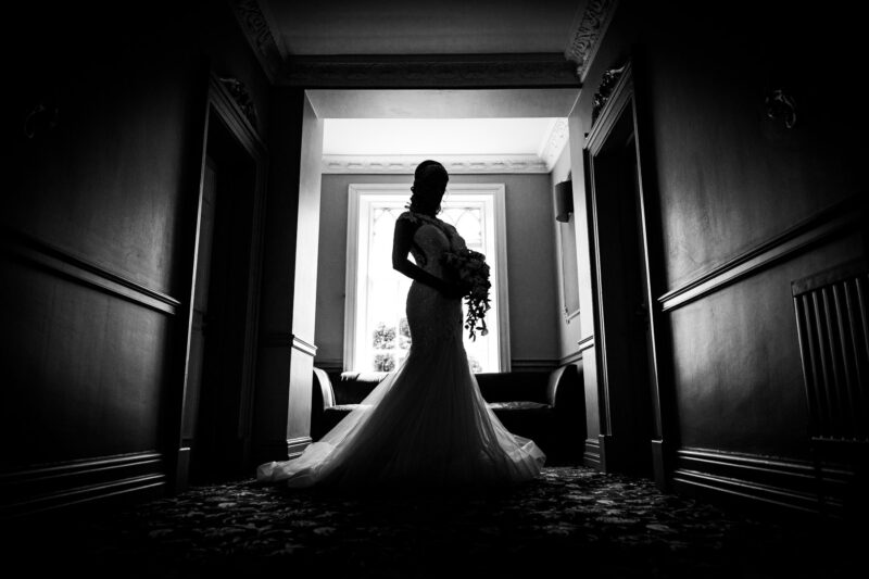 Silhouette of bride at Crabwall Manor