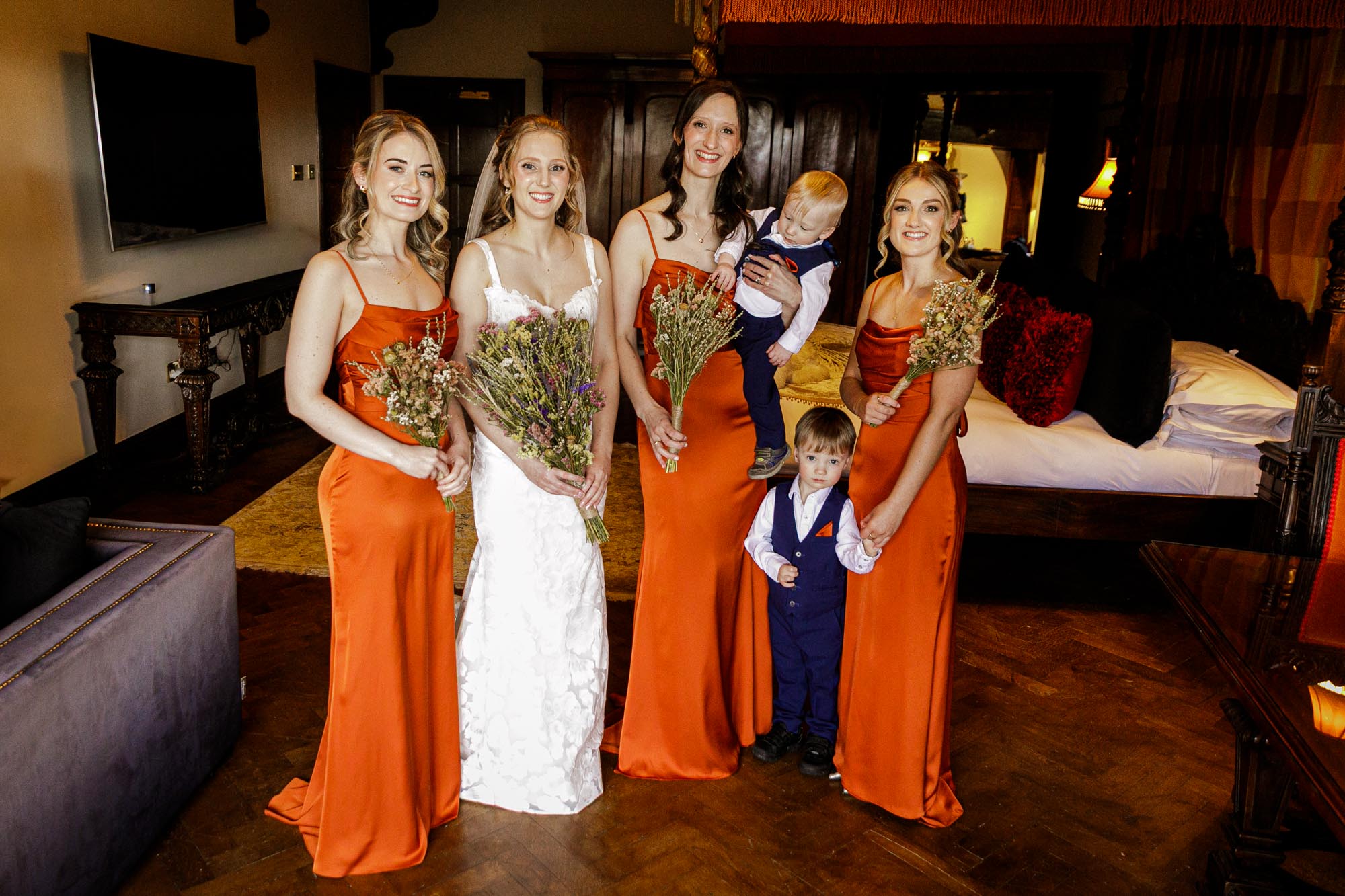 bride, bridesmaids and pageboys group photo
