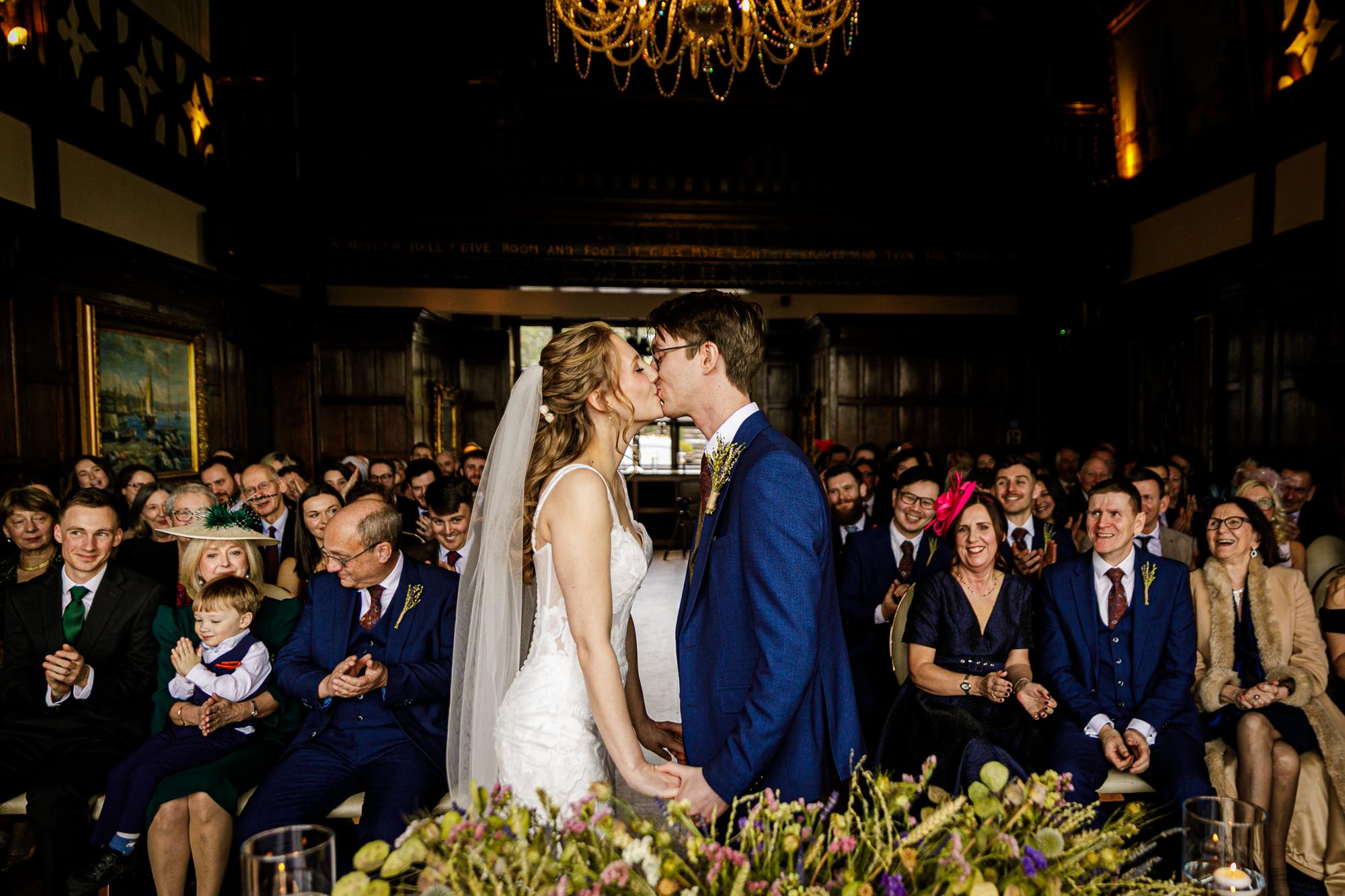 bride and groom first kiss after hillbark hotel wedding ceremony