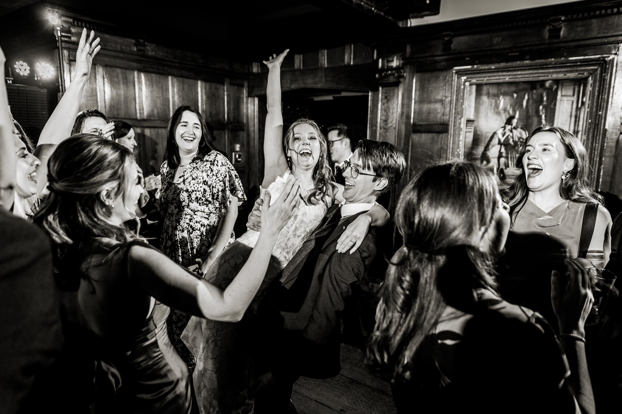 guests dancing at wedding evening reception at hillbark hotel
