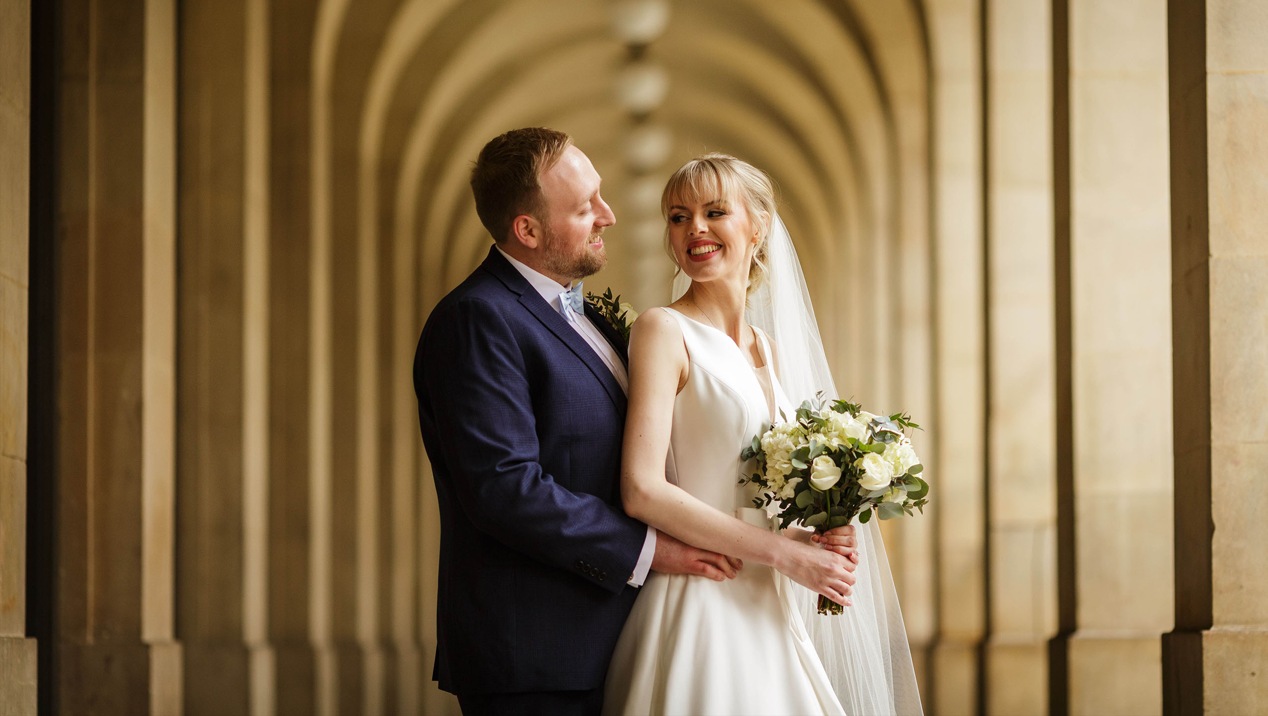 cheshire wedding photographer bride and groom portrait in arches