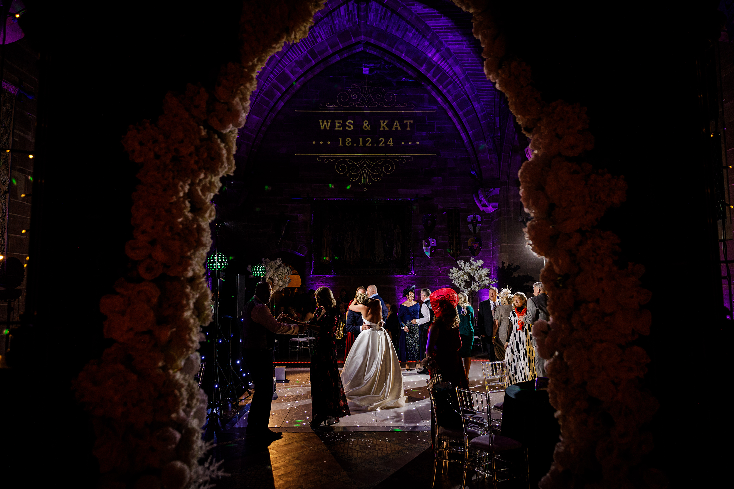 Bride and groom dancing on dance floor