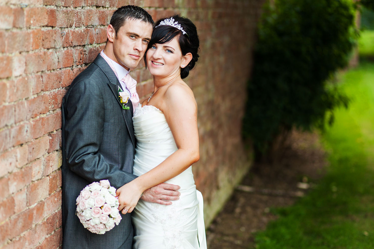 bride and groom portrait in gardens at sweeny hall